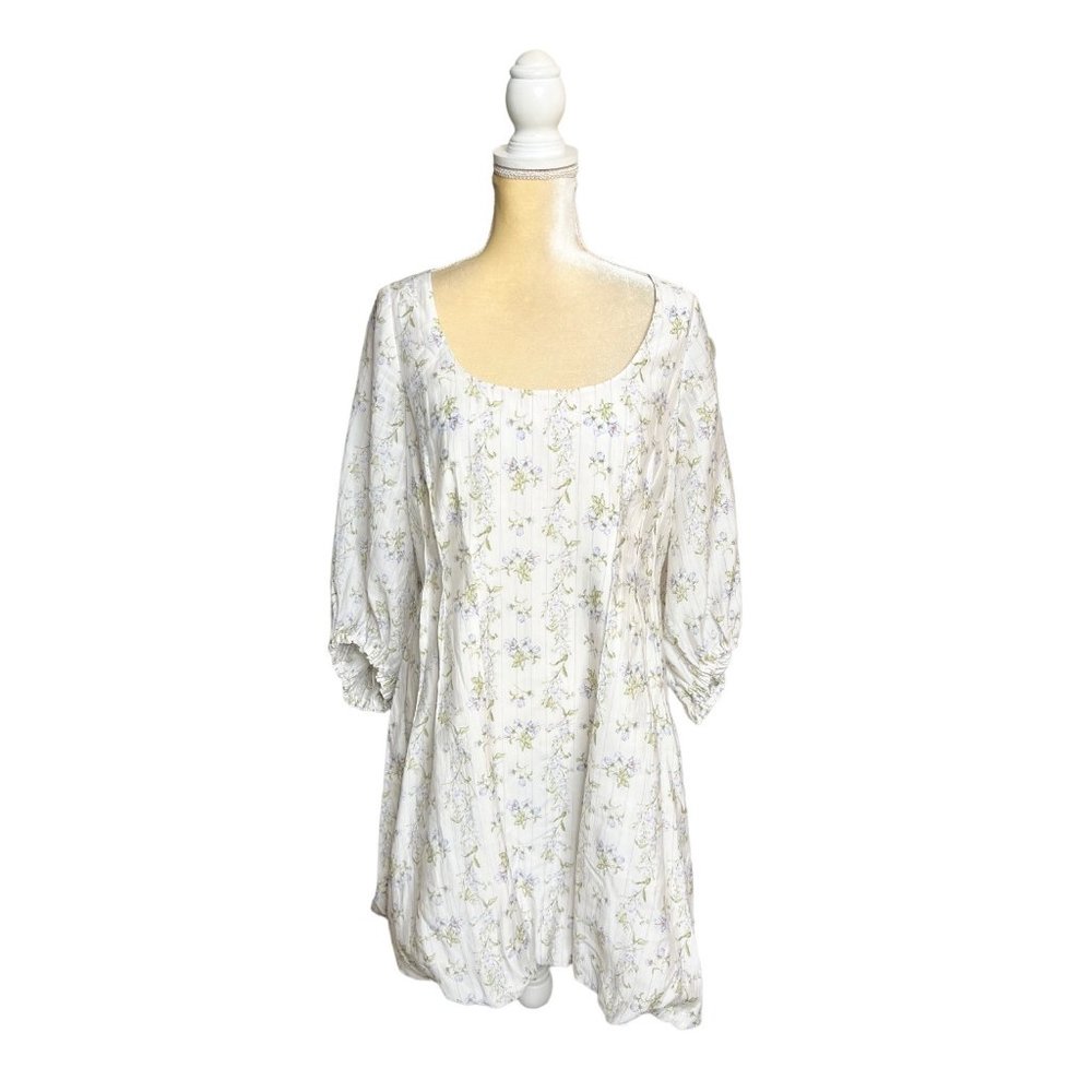 Brock Collection x H&M White Balloon Sleeve Floral Print Mini Dress Size L Large